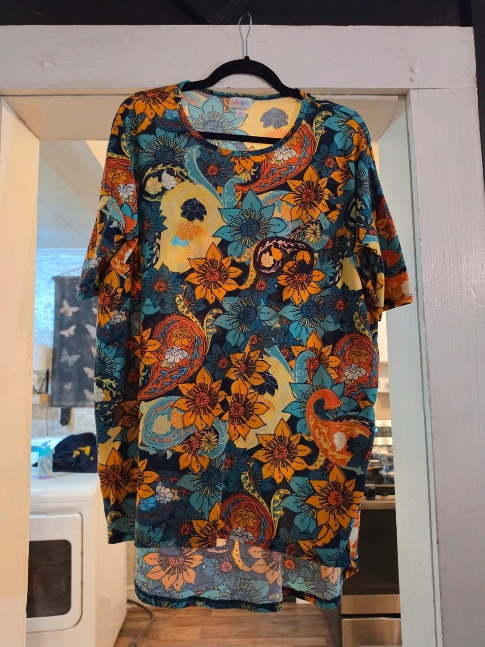 LuLaRoe Irma Floral Paisley Tunic in Teal, Yellow, Orange